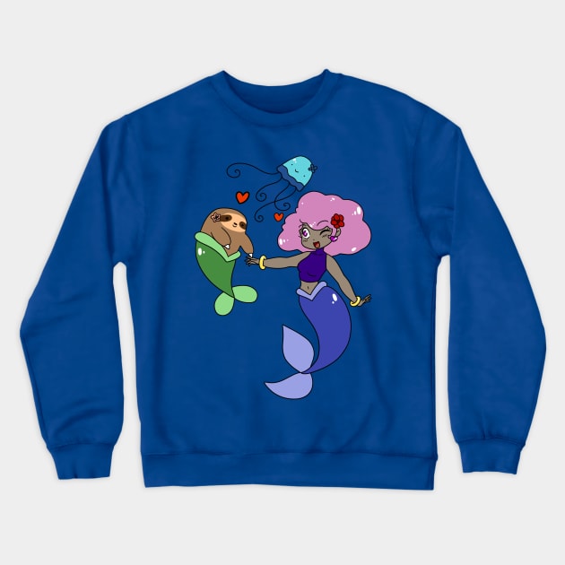 Mermaid Sloth and Jellyfish Crewneck Sweatshirt by saradaboru